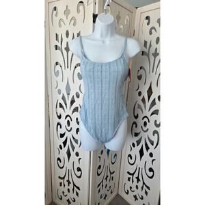 Shade & Shore Textured One Piece Swimsuit Light Blue M 8-10 NWT Floral Stripe